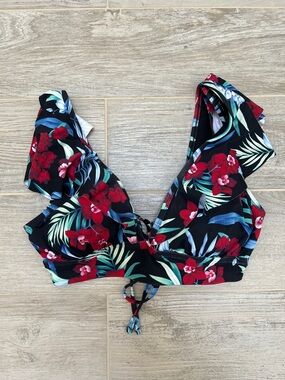 Tommy Bahama Black Tropical Floral Bikini Top